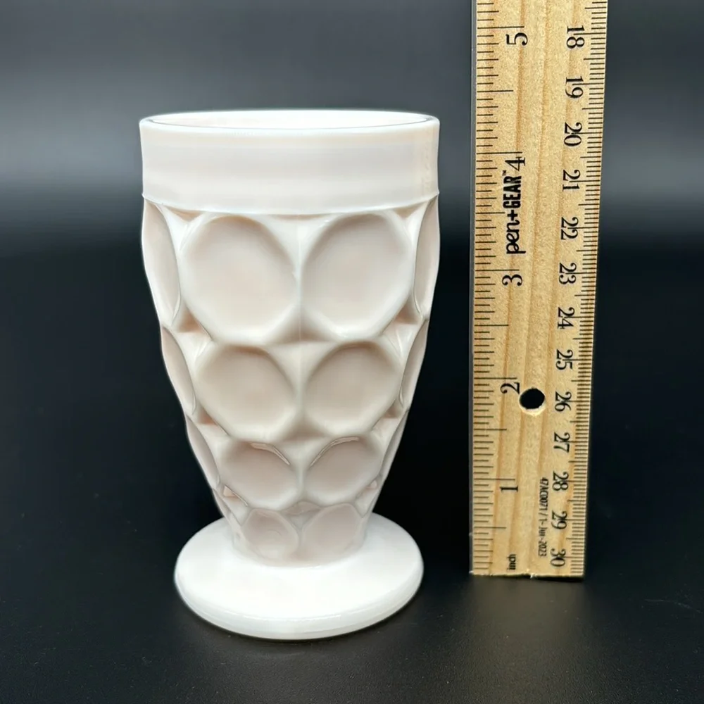 Vintage Set Of 4 Jeanette Shell Pink Milk Glass Thumbprint Juice Glasses